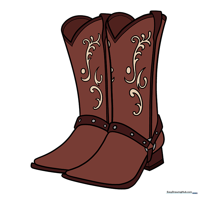 A fully colored, vibrant pair of cowboy boots.
