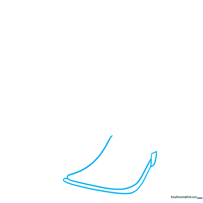 Pencil sketch showing the rounded toe shape of a cowboy boot on white paper.