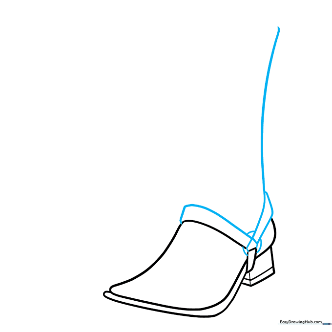 Adding decorative straps and a circular buckle detail to the boot drawing.