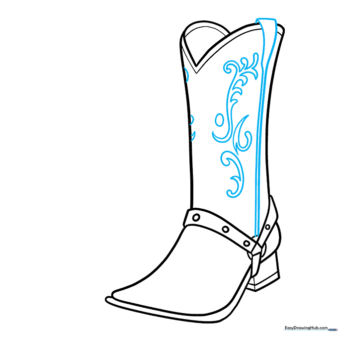 Adding intricate floral embroidery patterns to the side of the boot.