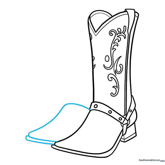 Sketching a second cowboy boot to create a matching pair.