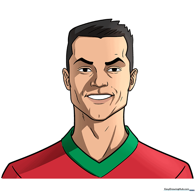 Finished, colored portrait of Cristiano Ronaldo in his jersey.