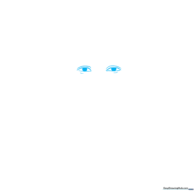 Pencil sketch of two almond-shaped eyes with pupils, serving as the foundation for a portrait.
