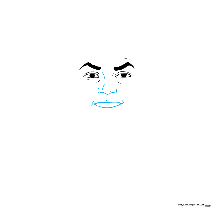 Detailed sketch of the nose bridge and the initial line for the mouth.