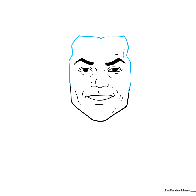Sketching the hairline and forehead shape using M-shaped curves.