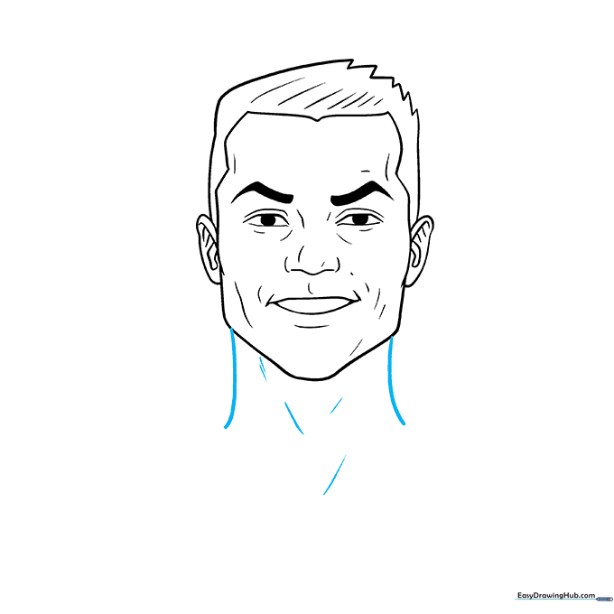 Drawing the neck and adding subtle shading lines for muscle definition.