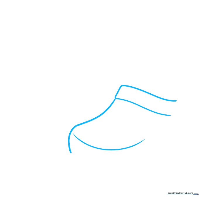 Pencil sketch showing the wavy rectangular opening of a Croc shoe.