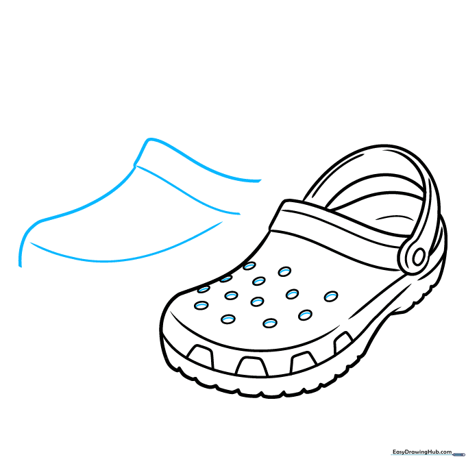 Beginning the outline of a second shoe behind the first for perspective.
