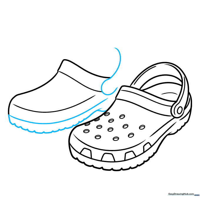 Adding the sole and strap details to the second shoe.