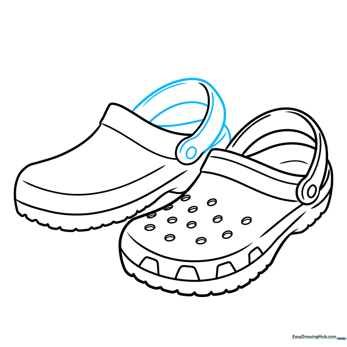 Refining the strap and heel connection points on the second shoe.