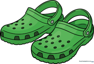A colorful, finished illustration of a pair of Crocs, showcasing the final result of the tutorial.