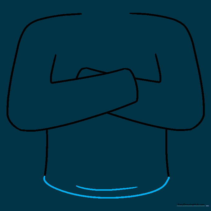 Drawing the bottom hem of the shirt using two parallel curved lines.