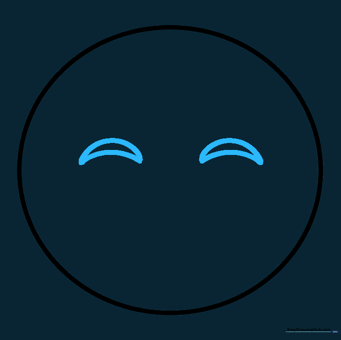 Two tilted crescent-shaped eyes sketched inside the circle to represent a laughing expression.