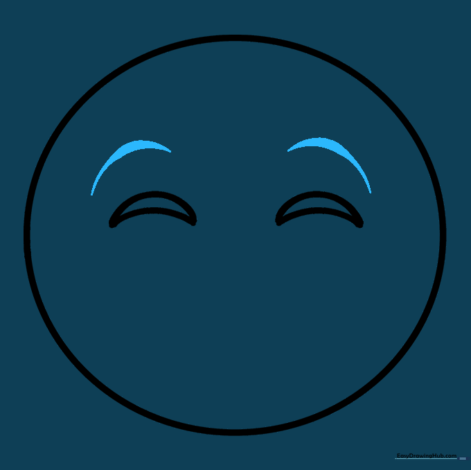 Two curved eyebrows added above the squinting eyes, showing emotion.