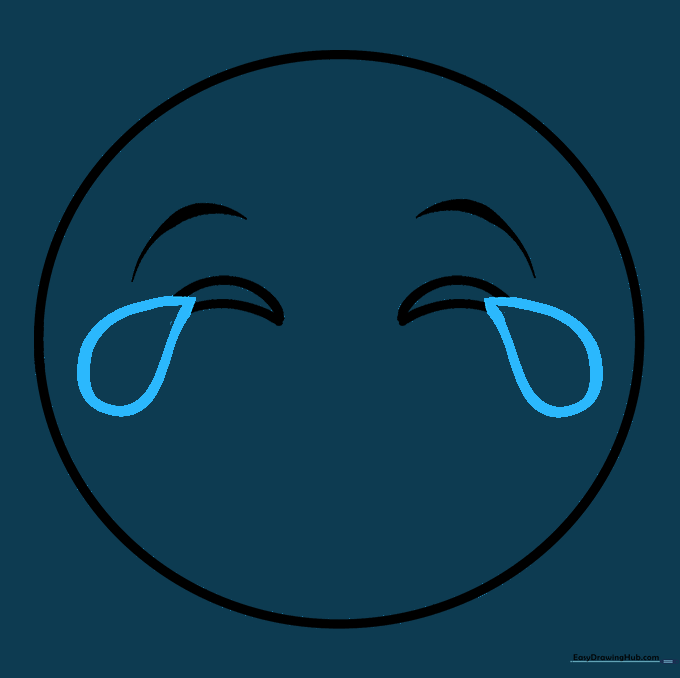 Two teardrop shapes drawn at the corners of the eyes to complete the crying-laughing effect.