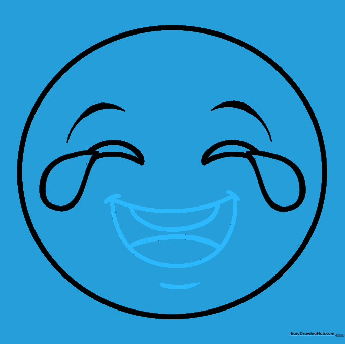 A wide, open mouth with a tongue visible, drawn in the lower half of the circle.