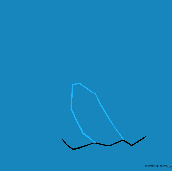 The first crystal shape enclosed with connected lines extending from the zigzag base.