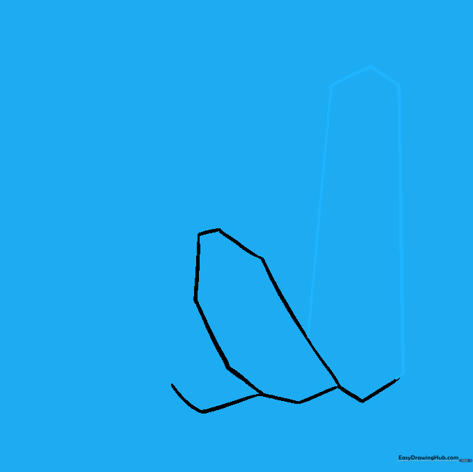 A second, larger crystal shape added to the drawing using straight lines.