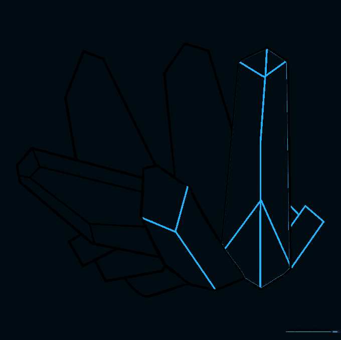 Detailed facet lines added to all crystals in the cluster.