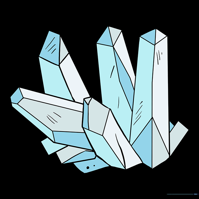 The finished crystal drawing, fully colored with shading to show depth.