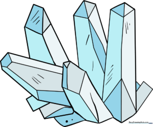 A vibrant, finished illustration of a crystal cluster, showcasing facets and shading.