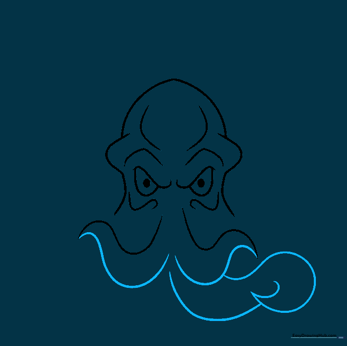 Drawing the first set of tapering tentacles around the mouth area.