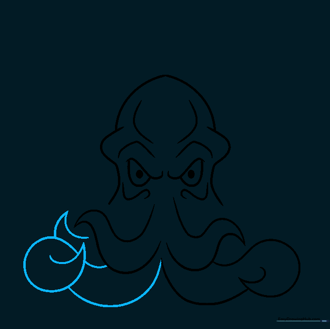 Adding a curled tentacle and a background tentacle tip for depth.