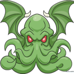 Full color illustration of Cthulhu, a mythical creature with tentacles and wings.