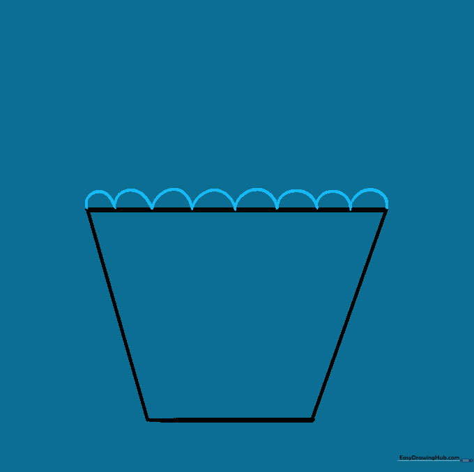 Adding a scalloped, wavy line across the top of the trapezoid to represent the rim of the cupcake liner.