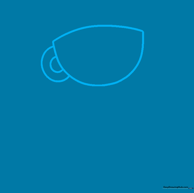 Outline of a teacup shape with a handle, forming the base of Cuphead's head.