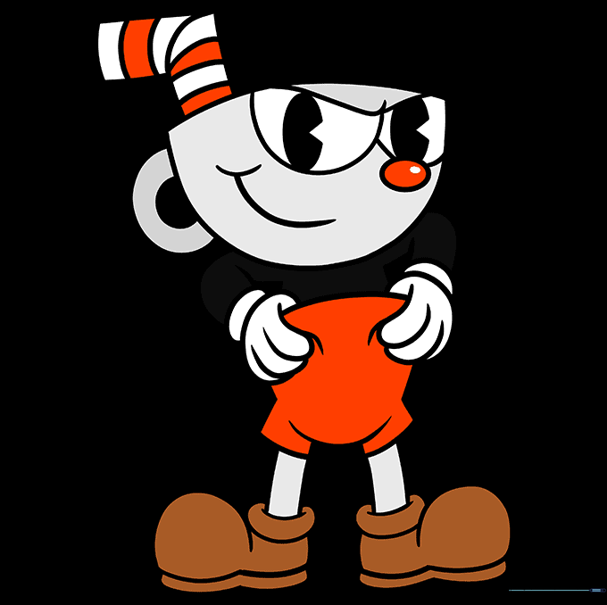 The finished, colored drawing of Cuphead.