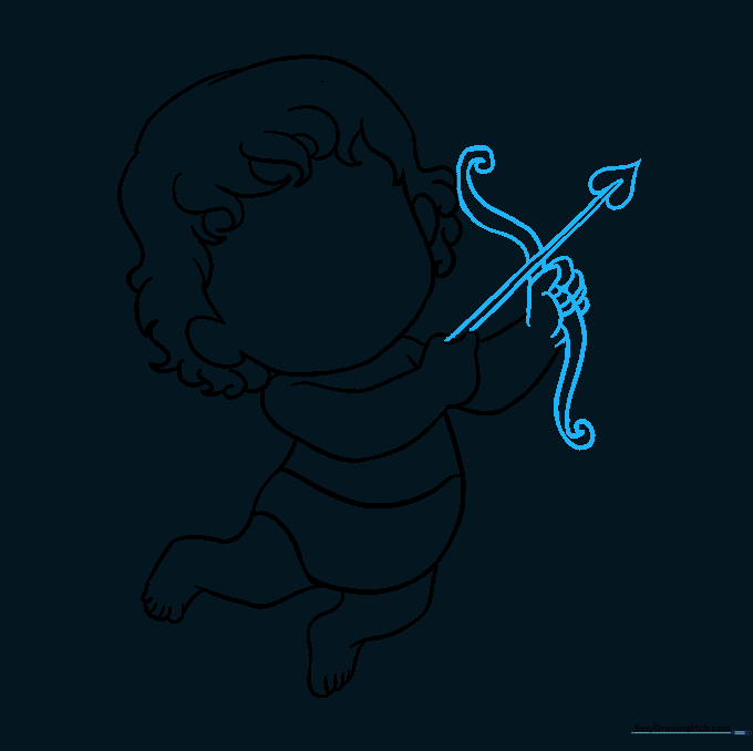 Adding the bow and heart-tipped arrow to Cupid's hands.