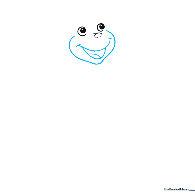 Drawing the lower jaw and wide smiling mouth of Curious George.