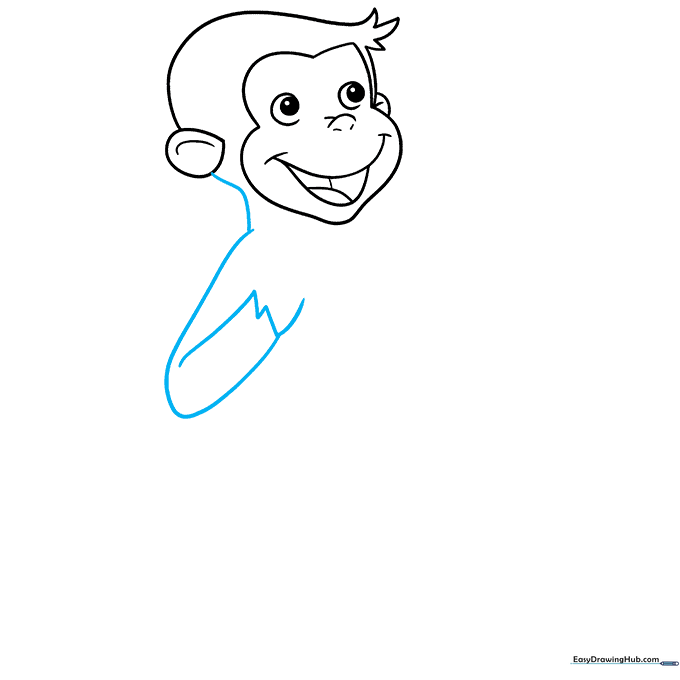 Drawing the first arm with a bent elbow and textured fur at the wrist.