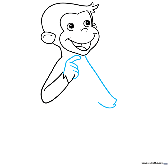 Drawing the hand and the second arm extending from the chin.