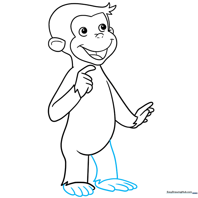 Completing the drawing by adding the final leg and rounded toes.