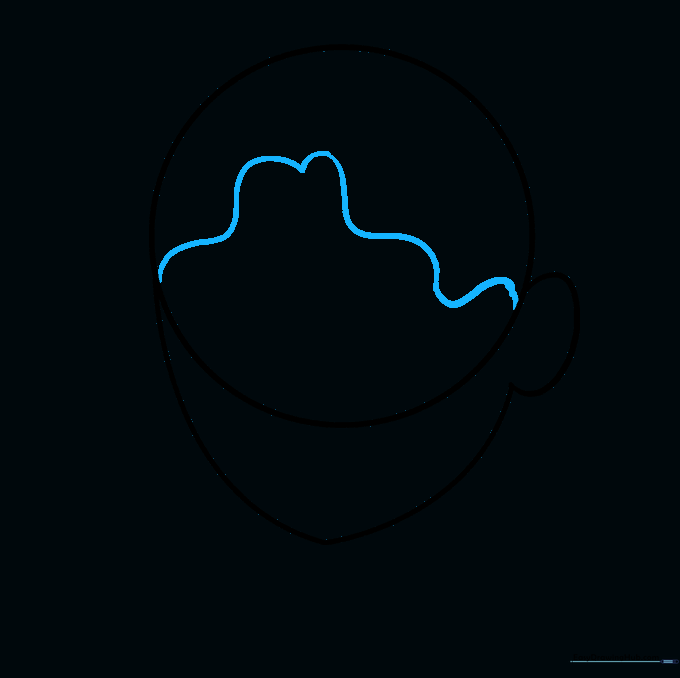 A wavy line drawn across the forehead area to establish the hairline.