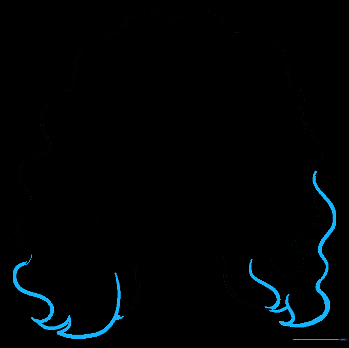 Detailed wavy lines added to the hair outline to show texture and volume.