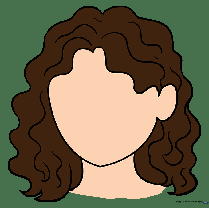A fully colored, vibrant drawing of a character with curly hair.