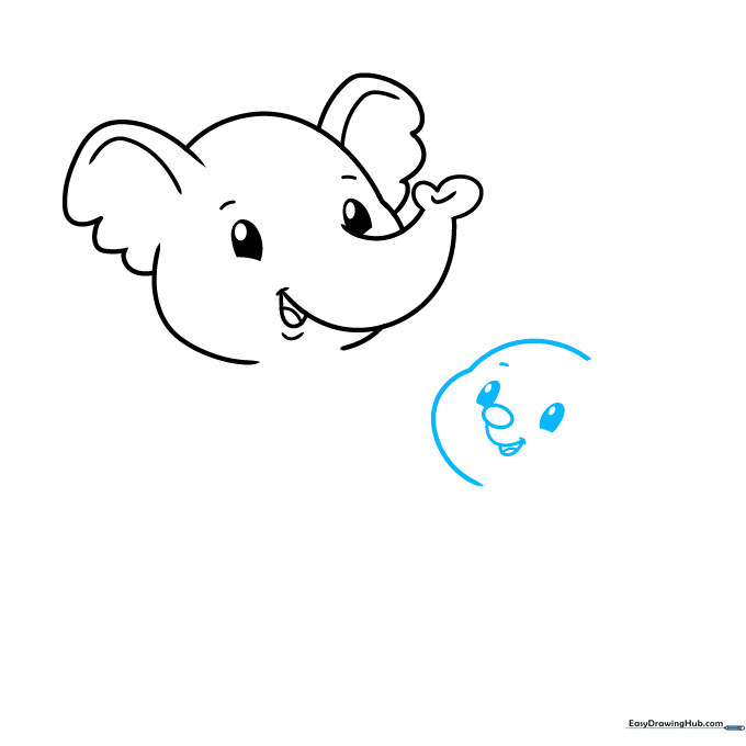 Step-by-step illustration showing the basic facial structure of a cartoon teddy bear.