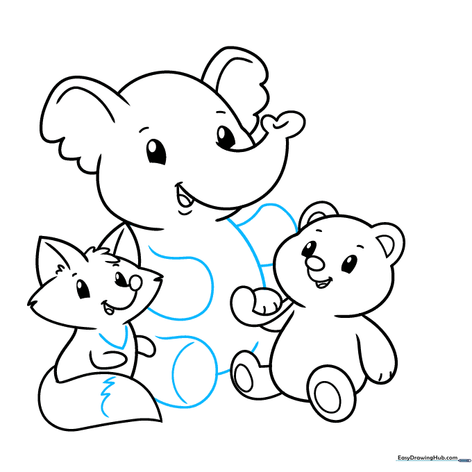 Illustration showing added details like chest markings and refined elephant limbs.