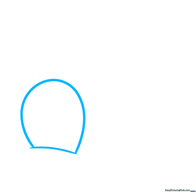 Pencil sketch of a single large oval base shape for a cartoon eye.