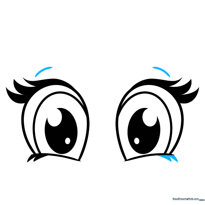 Adding eyelid creases and finishing the lower lashes.
