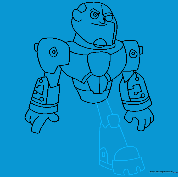 Sketching the first leg with knee and boot details.