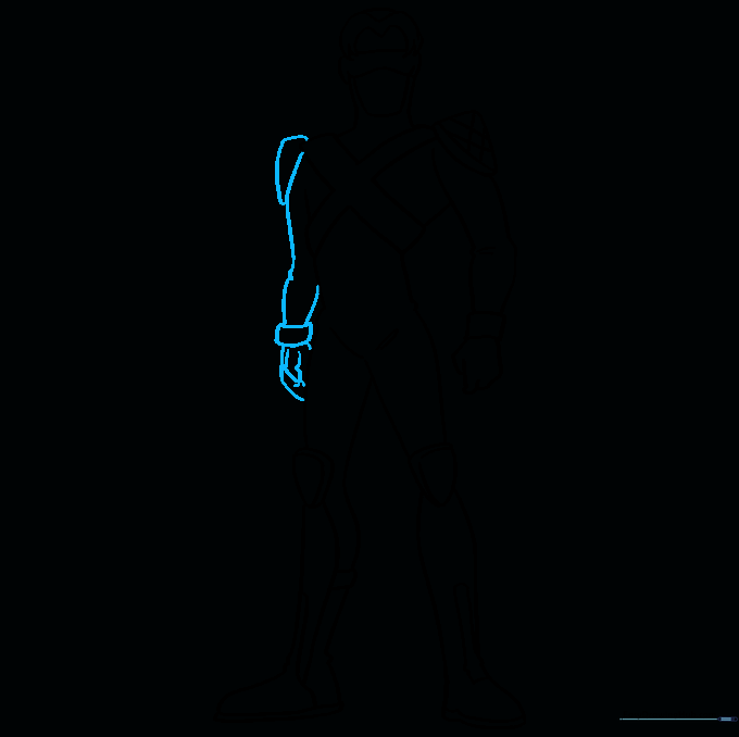 Sketching the second arm and hand to complete the torso.