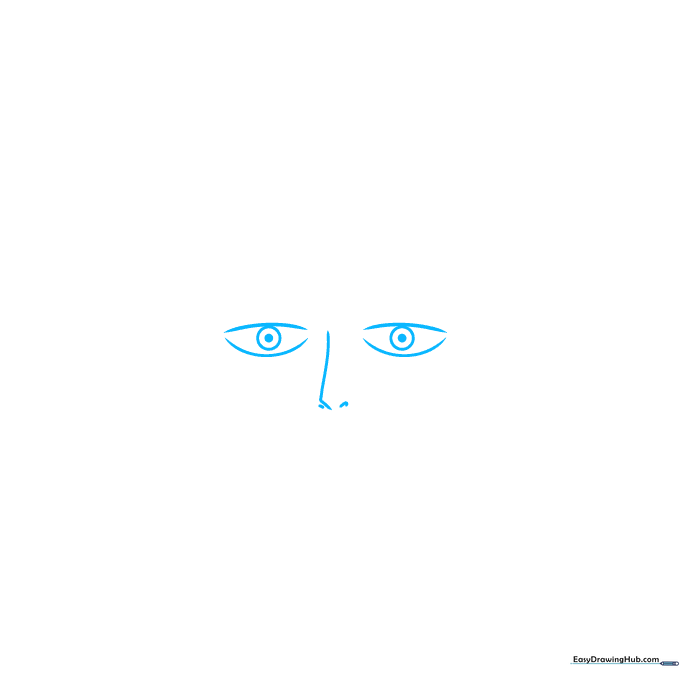 Pencil sketch showing the initial eye shapes and nose bridge placement for Dabi.