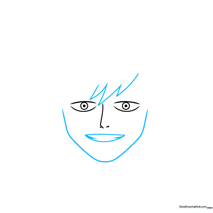 Drawing the jawline and initial spiky hair outlines for Dabi.