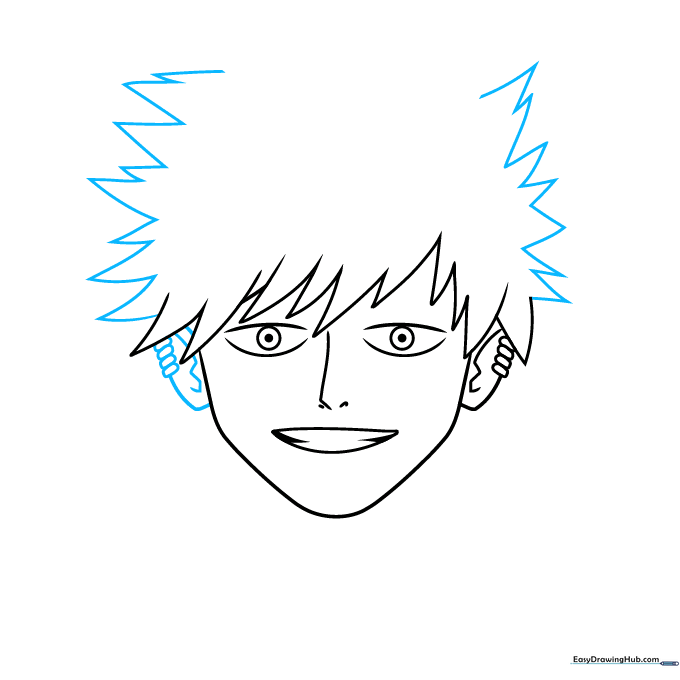 Developing the full volume of Dabi's spiky hair.