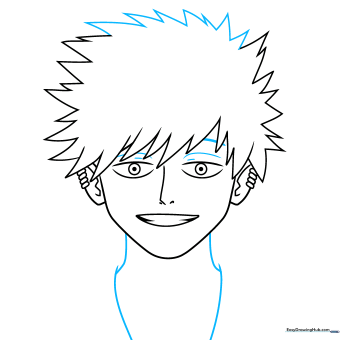 Drawing the neck and starting the shoulder lines for Dabi.