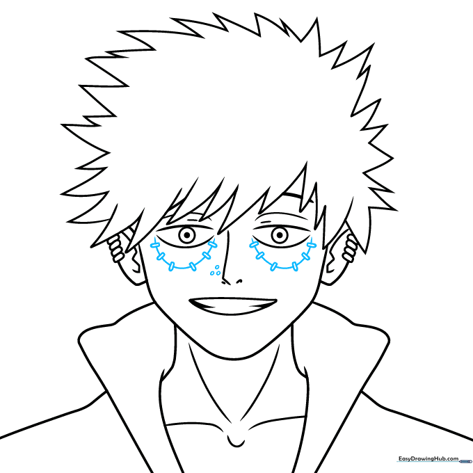 Adding the iconic facial stitches and under-eye details to Dabi.